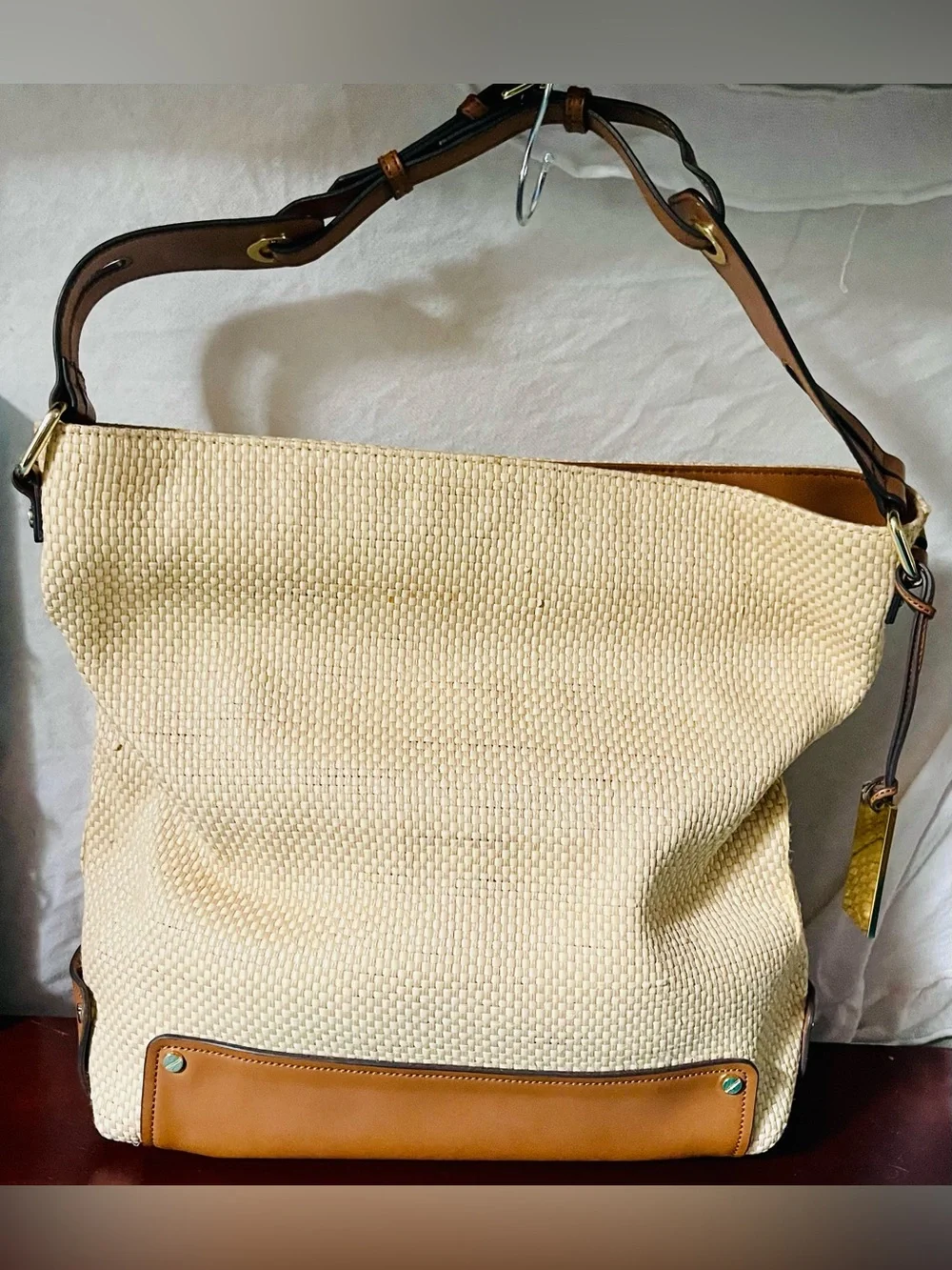 Vince Camuto Straw & Leather Hobo Bag